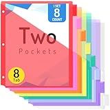 Forvencer 8 Count Dividers with Two Pockets, 8 tabs Binder Dividers for 3 Ring Binder Organizer, Multicolor, 1 Set