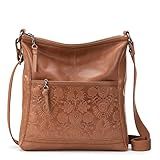The Sak Womens Iris Crossbody in Leather Casual Purse With Adjustable Strap Zipper Pockets, Tobacco Floral Embossed, One Size US