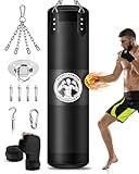 YORWHIN Hanging Punching Bag for Adults, 4FT Oxford Boxing Heavy Bag, Heavy Boxing Bag Set with Hand Wraps Chains, Kick Punching Bags for MMA Karate Kickboxing Boxing Muay Thai Training(Unfilled)