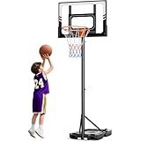 TONBUX Kids Basketball Hoop Outdoor, 3.5-7ft Stepless Adjustable Height, Portable Basketball Hoop for Kids in Backyard, Driveway and Indoor, Shatterproof PC Backboard
