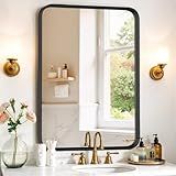 Bathroom Mirror 36x24 Inch Black Metal Frame Rectangle Vanity Mirror with Rounded Corners, Modern Wall Mounted Anti-Rust Mirror for Farmhouse, Restroom, Entryway, Horizontal or Vertical Hanging