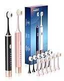 Aneebart Black & Pink Electric Toothbrush for Adults, 2 Pack Toothbrush，USB Rechargeable Sonic Toothbrush with 12 Brush Heads, Smart Timer, 6 Modes, 2-Hour Fast Charge Last 30 Days