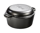 Lodge 5 Quart Cast Iron Double Dutch Oven – Pre-Seasoned – Lid Converts to 10.25" Skillet – PFAS-Free – Made in USA – Dual Handles – Oven, Grill, Campfire & Stovetop Safe – Durable & Non-Toxic