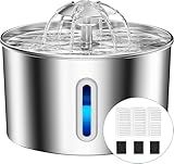 Cat Water Fountain Stainless Steel - 74oz/2.2L Pet Gift Dog Water Dispenser Automatic Silent Cats Dispenser for Drinking Indoor Metal Kitty Spout Fountains with 3 Filters & 3 Sponges Cat Dogs Gifts