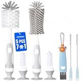 Ariseno 7-in-1 Baby Bottle Cleaner Set, Including Nylon & Silicone Bottle Brush, Cap, Straw & Nipple Brushes, BPA-Free (Gray)
