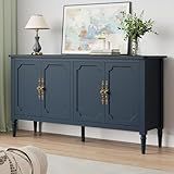 RoyalCraft Large Sideboard Buffet Cabinet with Storage, 58'' Modern Credenza Buffet Table Coffee Bar Wine Bar Storage Cabinet with Artistic Carved Handle for Dining Room Living Room, (Navy Blue)