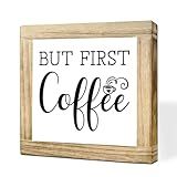 Wood Coffee sign But First Coffee Humorous Coffees Plaque Handmade Wooden Sign For Home Office Kitchen Decoration Rustic Cafe Bar Decor Funny Wall Art Ideal Gift For Coffees Lover 5.9x5.9 inches