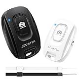 ATUMTEK Camera Remote Shutter for iPhone and Android Smartphones (2 Pack), Wireless Phone Remote Control Selfie Button for Photos and Videos (Bluetooth 5.2), Wrist Strap Included, Black & White
