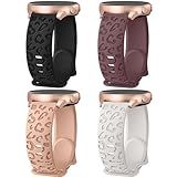 4 Pack Leopard Engraved Bands Compatible with Samsung Galaxy Watch 7/FE/6/5/4 Band 40mm 44mm,Galaxy Watch 5 Pro 45mm,Galaxy Active 2,Galaxy Watch 3,20mm Soft Silicone Replacement Sport Strap for Women