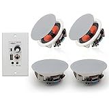 Herdio 6.5'' Bluetooth in Wall in Ceiling Speakers 600W 2-Way Flush Mount Speakers System with Wall Amplifier Receiver for Home Theater Office Bathroom(2Pairs, Paintable-Grille)