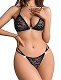 Avidlove Lingerie Set for Women Bra and Panty Set Halter Lace See Through Lingerie 2 Piece Set Black Large