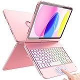 FUWANG Touch Keyboard Case for iPad (A16) 11th Generation 11 inch 2025&10th Gen 10.9 inch 2022, 360° Rotate for iPad 10th Generation Case with Keyboard, Backlit Keyboard Case with Pencil Holder, Pink