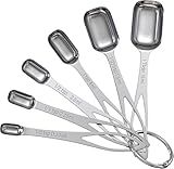 6PCS Narrow Measuring Spoons Set, Stainless Steel Measuring Spoon Fits in Spice Jars, Metal Teaspoon Measuring Spoons, Rectangular Tablespoon, Long Measuring Spoons for Dry & Liquid Ingredients