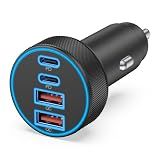 USB C Car Charger, 4-Port 90W Super Fast Charging Cigarette Lighter Adapter