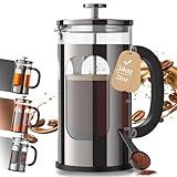 Veken French Press Coffee Maker 34oz, No Plastic Touching Cafe,Thickened Glass Stainless Steel Brewer, Cold Brew Cafetera Tea pot for Kitchen Travel Camping, Gifts, Decor, Bar Accessories, Dark Pewter