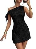 Acelitt Women's Fashion 2026 Summer Floral Off Shoulder Bodycon Dress Cocktail Party Mini Dresses Black Medium