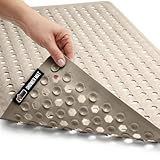 GORILLA GRIP Patented Bath Tub Shower Mat, Machine Washable Bathtub Floor Liner Mats, Suction Cups and Drain Holes to Keep Tubs Clean, Soft on Feet, Bathroom Essentials, 35x16 Inch, Beige