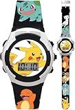 Pokémon Light-Up Watch for Kids – Pikachu & Friends Themed, Digital LCD Display, Flashing Dial, Printed Strap Design, Metallic Case, Adjustable Band with Metal Buckle