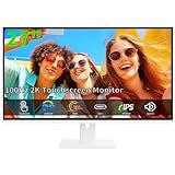 Pisichen Touchscreen Monitor 2K 27 Inch IPS Gaming 100Hz, 10-Point Touch QHD 2560x1440 PC Display, HDMI VGA USBC Computer Monitor, Built-in Speakers, White