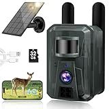 Trail Camera with Night Vision Game Cameras : 4G Cellular Trail Cam with Motion Activated Waterproof - Wildlife Camera with Solar Panel for Outdoor Deer Monitoring and Property Security with 32GB Card