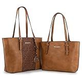 Montana West Tote Bag for Women Vegan Leather Purse and Handbags Set Embossed Collection Purse 2Pcs Set Brown MWC2-G052ALBR