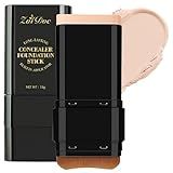 ZAIDOC Concealer Foundation Stick, 2-in-1 Long-Lasting Foundation and Concealer with Brush, Creamy Full Coverage for Dark Circles & Blemishes, Hydrating Olive & Camellia, 2.09 Oz (02#)