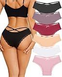 ALL OF ME Women Cotton Underwear Sexy Criss Cross Lace Trim Low Rise Lingerie Wife Gift Cheeky Bikini Panties 6 Pack
