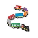 Melissa & Doug Wooden Train Cars, 8-Piece Magnetic Train Set with Toy Storage Tray, Steam Engine, Caboose, Coal & Passenger Cars, Montessori-Inspired Pretend Play Toys for Kids Ages 3+