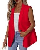 BTFBM Blazers For Women Open Front Button Loose Vest Tops For Women Work Business Casual Outfits Summer Fashion 2026(Red, Large)