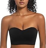 PRETTYWELL Strapless Bra for Women Comfort Non-Slip Seamless Padded Bandeau Bras Wireless Tube Top Bra with Multi-Way Straps Black