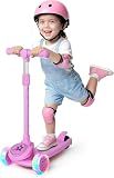 Nattork Kids Scooter for Girls Boys with Light Up Wheels, 3 Adjustable Height Handlebars, Lean-to-Steer Technology, Widen Anti-Slip Deck, 3 Wheel Scooter for kid ages 3-8, Support Riders Up to 110 LBS