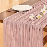 Socomi Pink Cheesecloth Table Runner Easter Spring Boho Rustic Gauze Dusty Pink Farmhouse 120 inch 10FT Cheese Cloth Runner for Wedding Party Baby Shower Birthday Home Decor Holiday Decorations