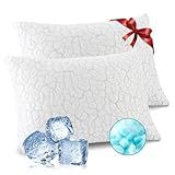 WGAKCED Cooling Pillows for Sleeping 2 Pack, Adjustable Shredded Memory Foam Pillows Queen Size Set of 2, Firm Bed Pillows for Side Back Stomach Hot Sleepers, Cold Pillow with Removable Washable Cover