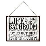 Funny Bathroom Decors, Guest Restroom Decoration, Toilet Wall Art, Restroom Door Sign, Farmhouse Bathroom Humor Wood Sign, Housewarming Gifts for New House Home, 7.9x10.2 Inches