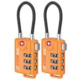 TSA Approved Cable Luggage Locks, Re-settable Combination with Alloy Body, Orange 2 Locks.