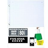 Five Star Loose Leaf Paper + Study App, Graph Ruled Filler Notebook Paper, Reinforced, Fights Ink Bleed, 8-1/2" x 11", 80 Sheets (170122)