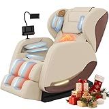 2025 Massage Chair, Massage Chairs Full Body and Recliner with 10 Fixed Points, Zero Gravity, Wood Grain Leather, Foot Massage, Airbags, Lumbar Heating, Bluetooth and Control Screen (Elegant White)