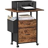 GYIIYUO 2 Drawer File Cabinet with 24'' Extended Desktop, Mobile Filing Cabinet, Rolling File Cabinet with Side Bag, Fabric Drawer, Fits A4/Letter Size, Printer Stand Home Office, Light Brown