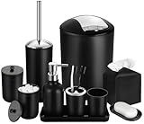ALPIRIRAL Black Bathroom Accessories Set, 10Pcs Bathroom Accessory Set with Trash Can, Soap Dispenser and Toothbrush Holder, Soap Dish, Cotton Ball & Qtip Holder, Toilet Brush Holder, Tissue Box Cover