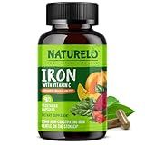 NATURELO Vegan Iron Supplement with Vitamin C and Organic Whole Foods - Gentle Iron Pills for Women & Men with Iron Deficiency Including Pregnancy, Anemia and Vegan Diets - 90 Mini Capsules