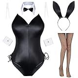 Womens Bunny Costume Girl Suit Senpai Cosplay Anime Role Costume One Piece Bodysuit Removable Padded with Stockings Set(L)