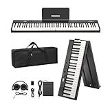 88-Key Portable Foldable Electronic Keyboard,Portable Keyboards with Headphone, Pedal,Note Stickers, for Beginners,Full-Size Foldable Piano Keyboard for Practice, Travel & Home Use