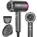 CONFU Ionic Blow Dryer 1600W, Portable Lightweight Fast Drying Negative Ion Hairdryer Blowdryer, 3 Heat Settings & Infinity Speed, with Diffuser and Concentrator Nozzle for Home & Travel