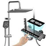 Shower Faucet Set Digital Thermostatic Shower System Piano-Key Switch Shower Combo Wall Mounted Shower Trim Kit with 11.8" Rain Shower Head,4.5" Shower Head 2 in 1 Handheld Tub Spout (Gray)