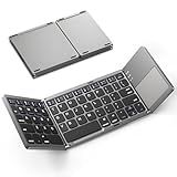 KUNSI Foldable Bluetooth Keyboard with Touchpad, Ultra Slim Portable Wireless Keyboard with Rechargeable Battery for Android Windows iOS Tablets Laptop-Space Gray