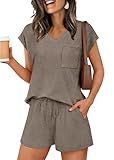 RUMIA Lounge Sets for Women 2 Piece Cap Sleeve Casual Summer Pajamas Loungewear Grey XL