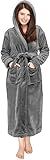 NY Threads Women's Fleece Hooded Bathrobe Plush Long Spa Robe, Medium, Steel Grey