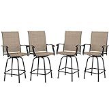 PHI VILLA Outdoor Bar Stools Set of 4, Swivel Patio Bar Stools & Chairs with 30" Seat Height & Brown Textilene Backrest, Tall Outdoor Chairs Bar Funiture for Outside, Porch and Yard