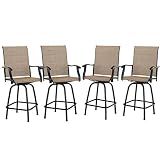 PHI VILLA Outdoor Bar Stools Set of 4, Swivel Patio Bar Chairs