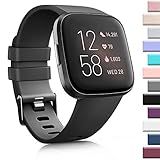 AK Sports Bands Compatible for Fitbit Versa 2, Soft Elastomer Multi-colors Replacement Wristbands for Fitbit Versa Smart Watch (Black, Large)